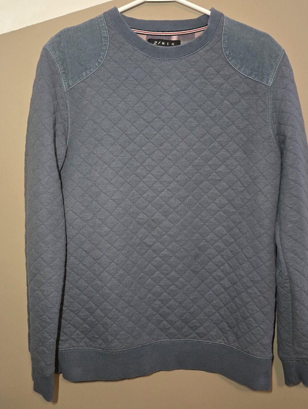 21 Men Diamond Quilted Light Blue Crewneck Sweatshirt Size Medium Elbow Patches